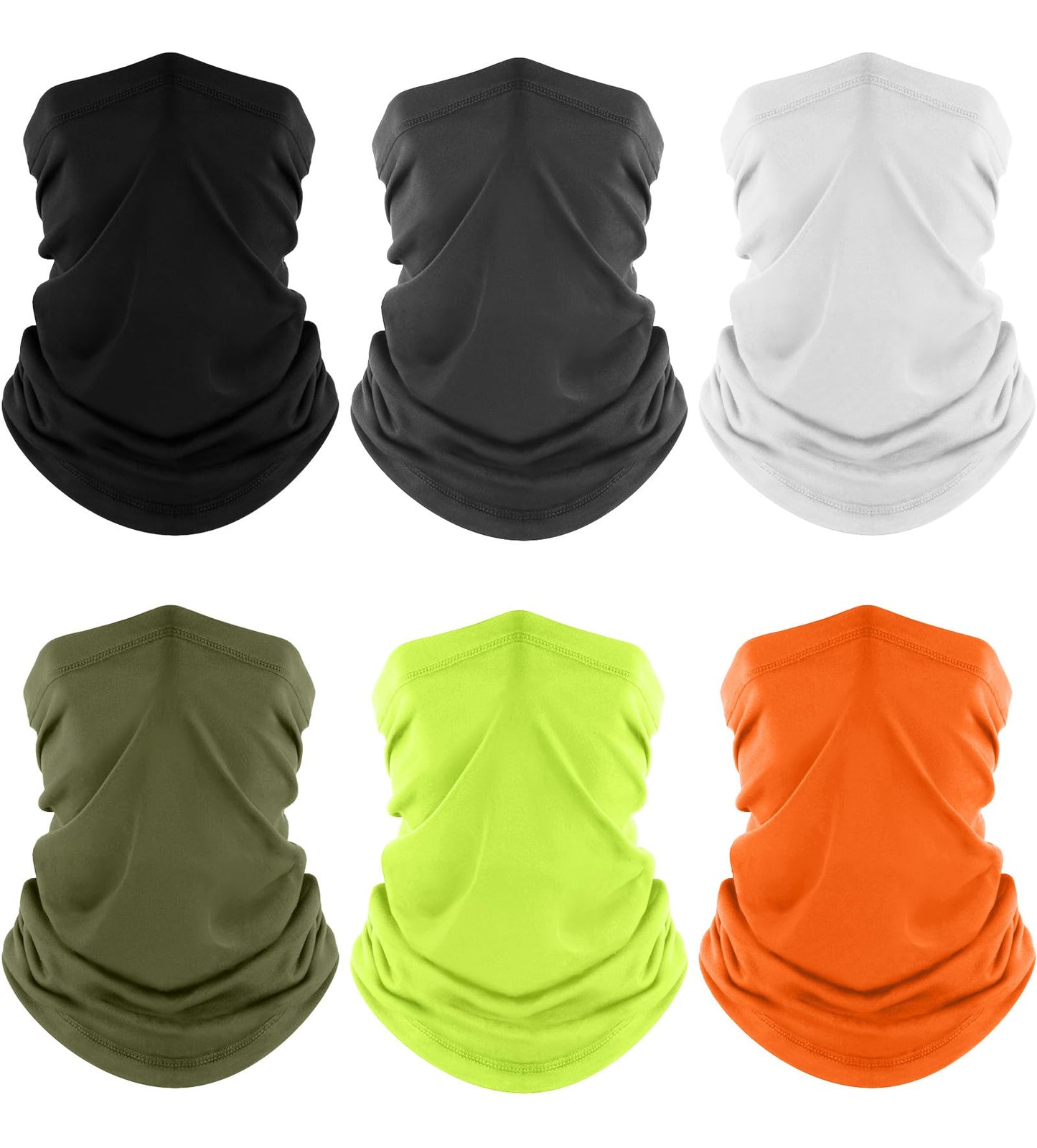 Fuinloth Neck Gaiter, 6 Pack Cooling UV Protection Bandana Face Mask Gator Scarf for Men Women Black+Gray+White+Green+Neon Yellow+Orange