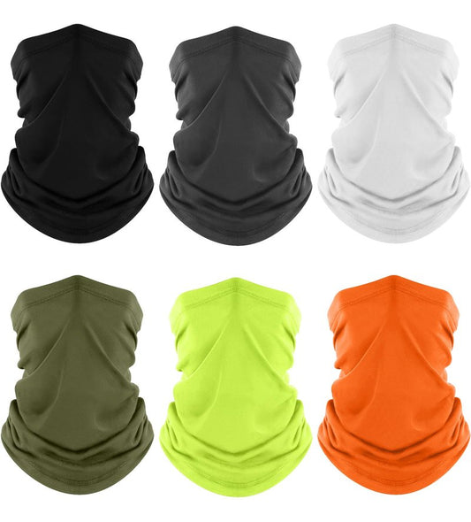 Fuinloth Neck Gaiter, 6 Pack Cooling UV Protection Bandana Face Mask Gator Scarf for Men Women Black+Gray+White+Green+Neon Yellow+Orange