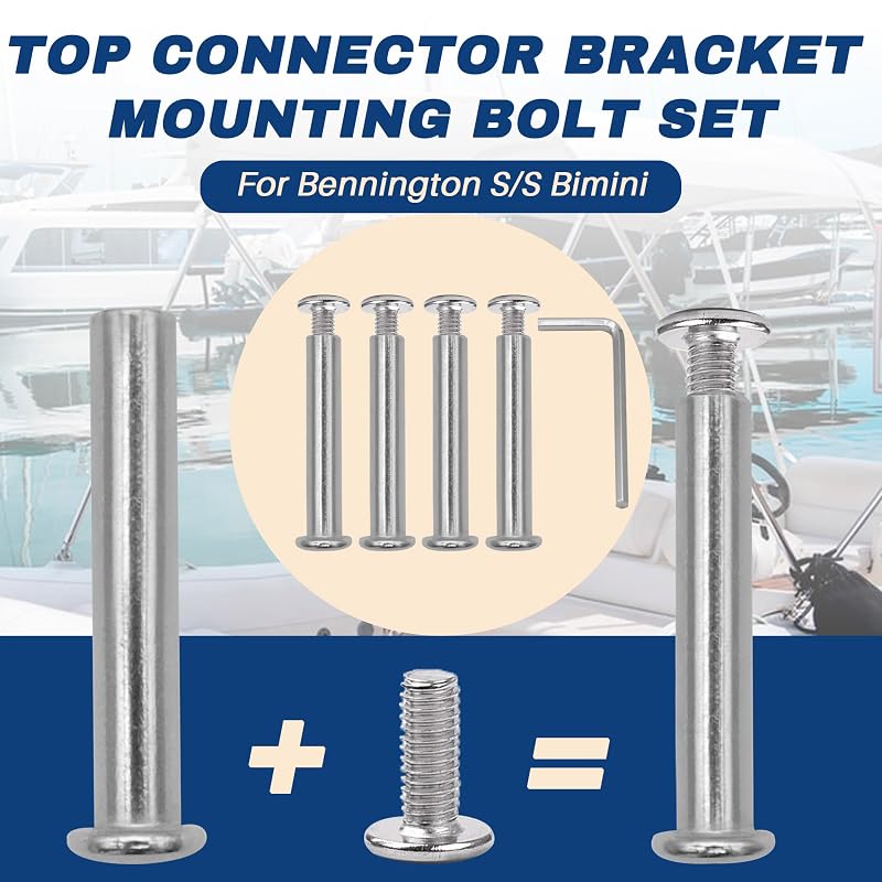 Top Connector Bracket Mounting Bolt 4 Pack - 304 Stainless, Hex Wrench Included, Bennington SS Bimini Compatible