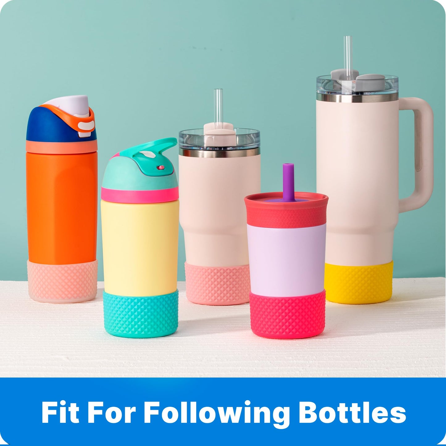 Bluwing Protective Silicone Boot for Owala Kids Water Bottle 14/16 oz, Silicone Sleeve for Stanley Tumbler 20-40oz, HydroFlask 12-24OZ(Rose Pink)