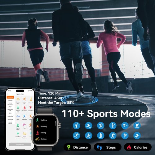 Smart Watch for Men Women, 1000 mAh 100 Day Battery Life, 1.85" Fitness Tracker Bluetooth Call/Make Calls, 110+ Sport Modes, IP68 Waterproof, Heart Rate, 24/7 Sleep Monitor Fitness Watch, iOS/Android