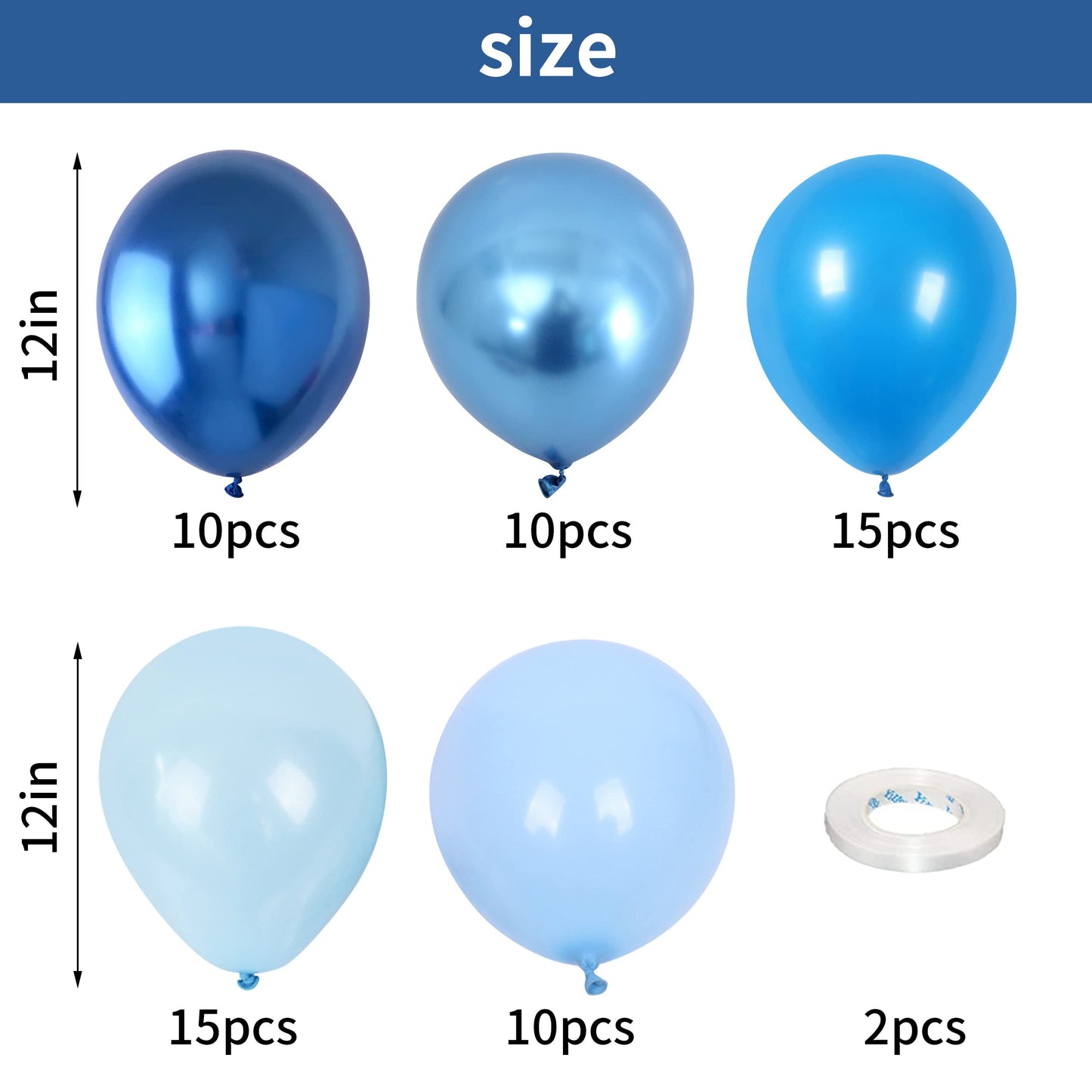Blue Balloon Set, 60 Packs 12 Inches Metallic Balloons Pearl Macaron Baby Blue Balloon Light Blue Mixed Ballons for Bridal Shower, Boy Baby Shower, Birthday Decorations, Wedding Party