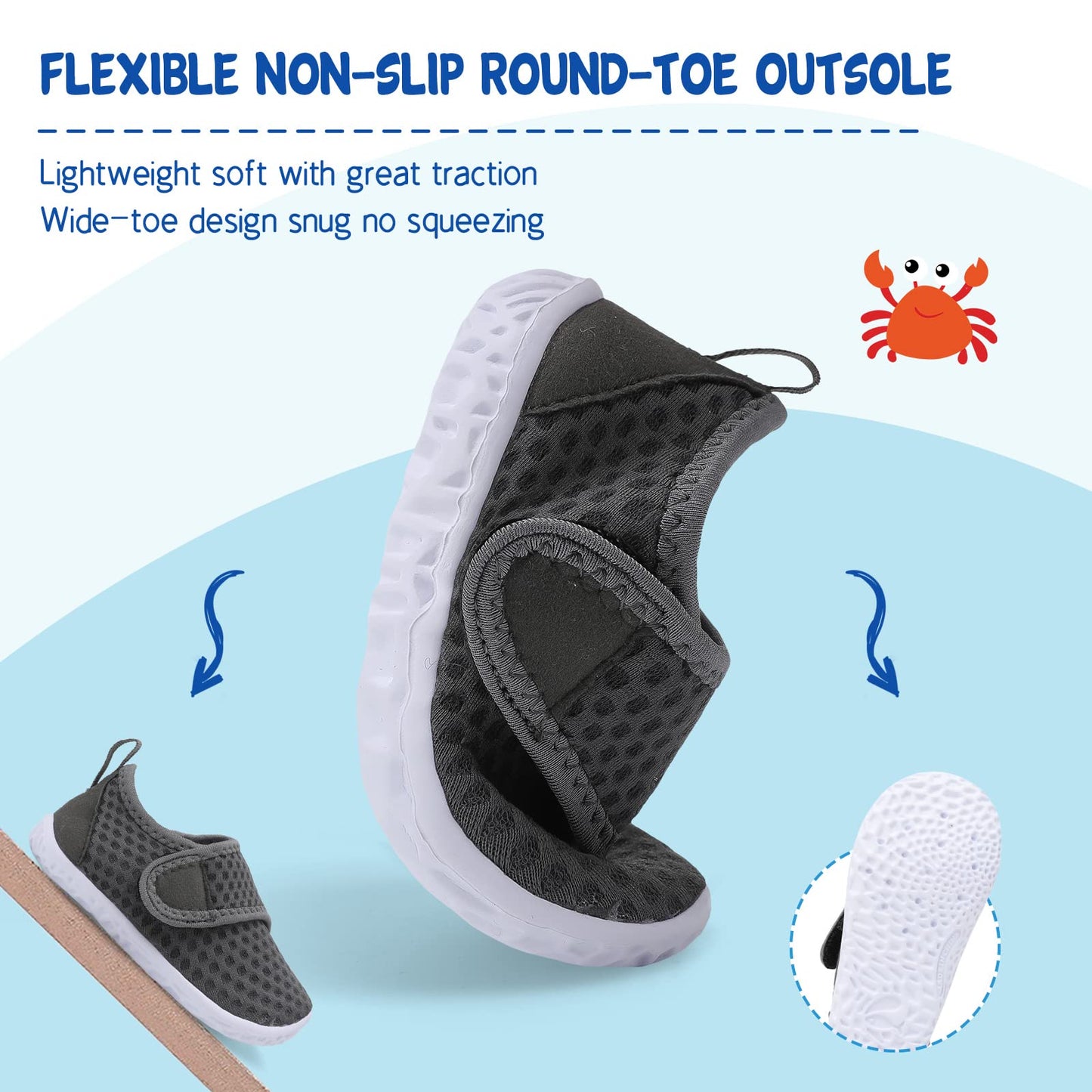 LeIsfIt Boys Girls Water Shoes Kids Aqua Socks Toddler Quick-Dry Swimming Shoes Non-Slip Summer Shoe for Beach Pool Surf, Dark Grey, 11 Toddler