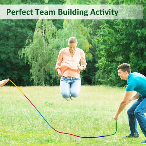 Fanhostco Double Dutch Long Jump rope - 16Ft 2 Pack Skipping Rope for Kids Adults, Rainbow Jumping Rope for Multiplayer with Wooden Handle