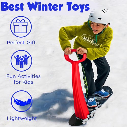 Slippery Racer Kid's Lightweight Compact Foldable Cold Resistant Downhill Outdoor Winter Ski Scooter Snow Sled Red