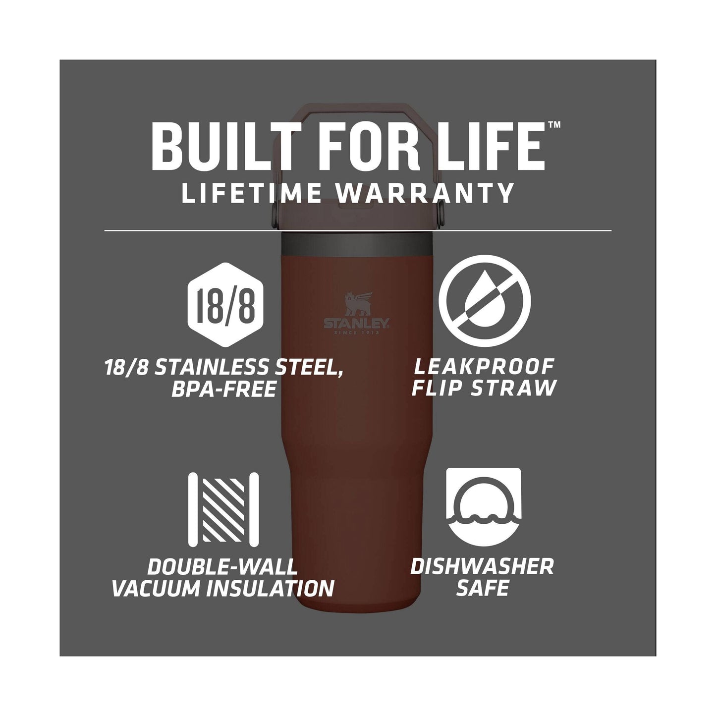 STANLEY IceFlow Stainless Steel Tumbler - Vacuum Insulated Water Bottle for Home, and Car Reusable Cup with Straw Leak Resistant Flip Cold for 12 Hours or Iced for 2 Days, Grapefruit, 30 OZ / 0.89 L