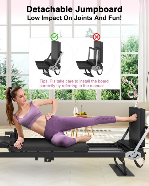 Foldable Pilates Reformer, 91“ Long Pilates Machine for Home Use, Adjustable Resistance Up to 182LBS, Jumpboard Included, Up to 400lbs Weight Capacity, Compact Workout Equipment for Full-Body Training