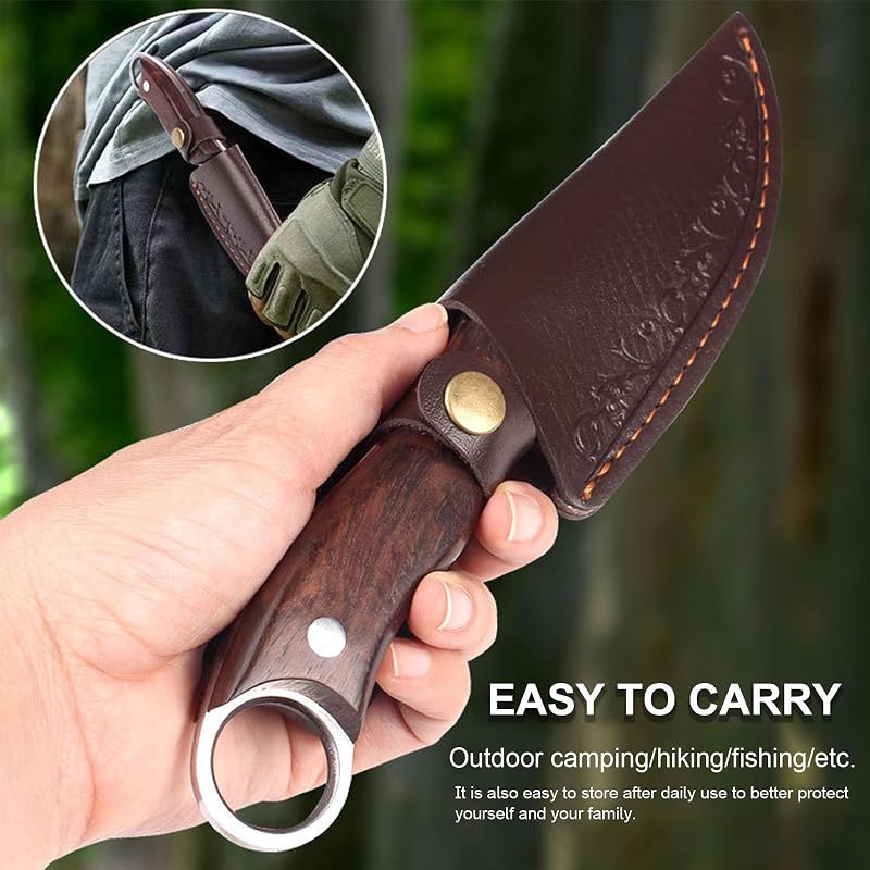 Fixed Blade Survival Knife with Leather Sheath - 8.5-Inch Full Tang Bushcraft Hunting Knife