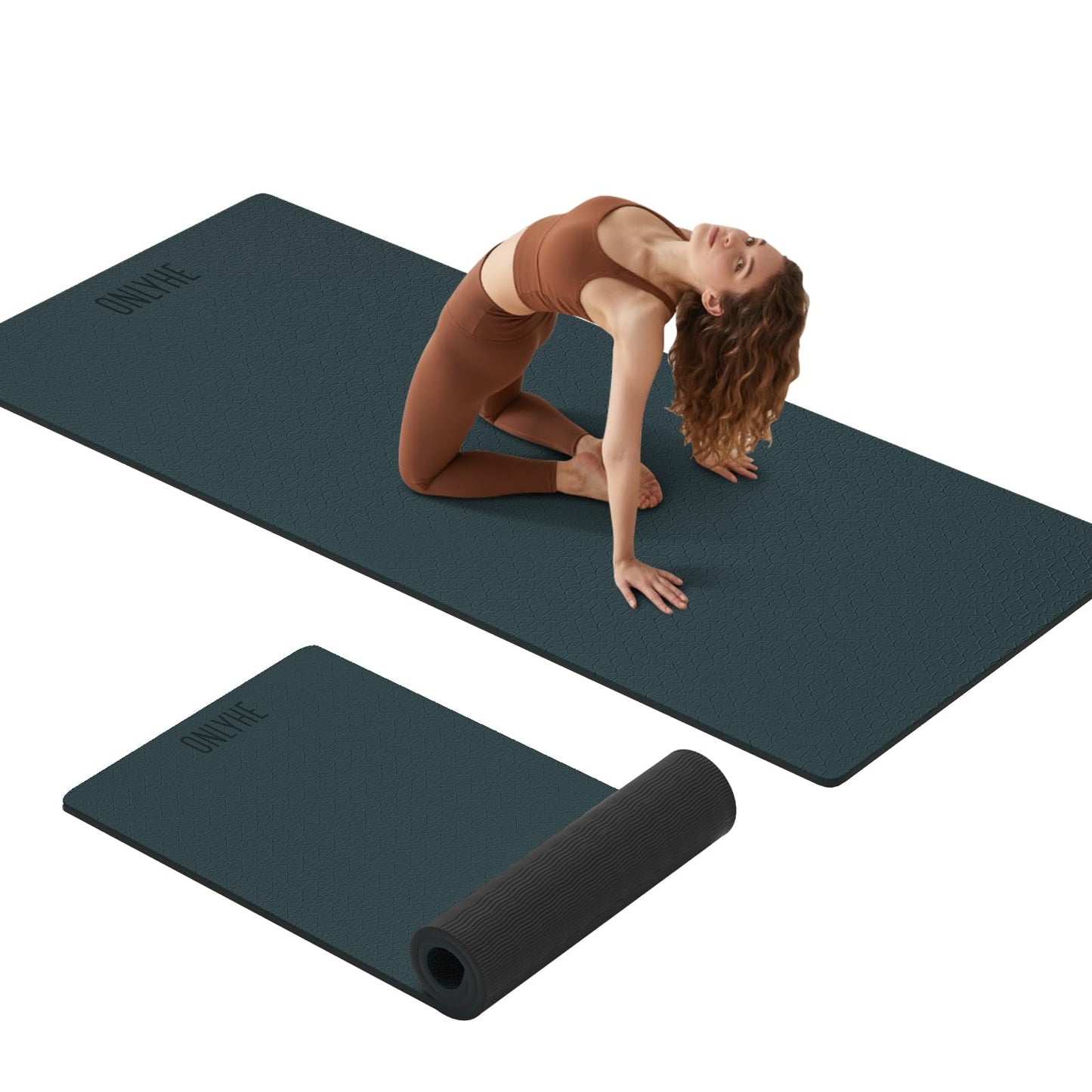 ONLYHE Extra Thick 12mm TPE Exercise Yoga Mat with Strap, 72"L x 24.8"W Non-slip Workout Mat for gymnastics, Pilates, Home, Workout, Gym Floor Fitness (Dark green + Black)