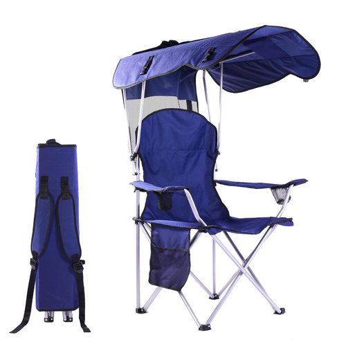 CozyBox Portable Folding Camping Chairs with Canopy Shade, Beach Chair for Adults, Durable Weather Resistant 600D Oxford Cloth, Camping Chair with Canopy for Outdoors [Navy]