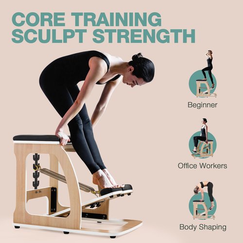 ARKANTOS Pilates Chair Exercise Equipment for Full-Body Workout,Multi-Functional Pilate Chair with Adjustable Resistance System,Black