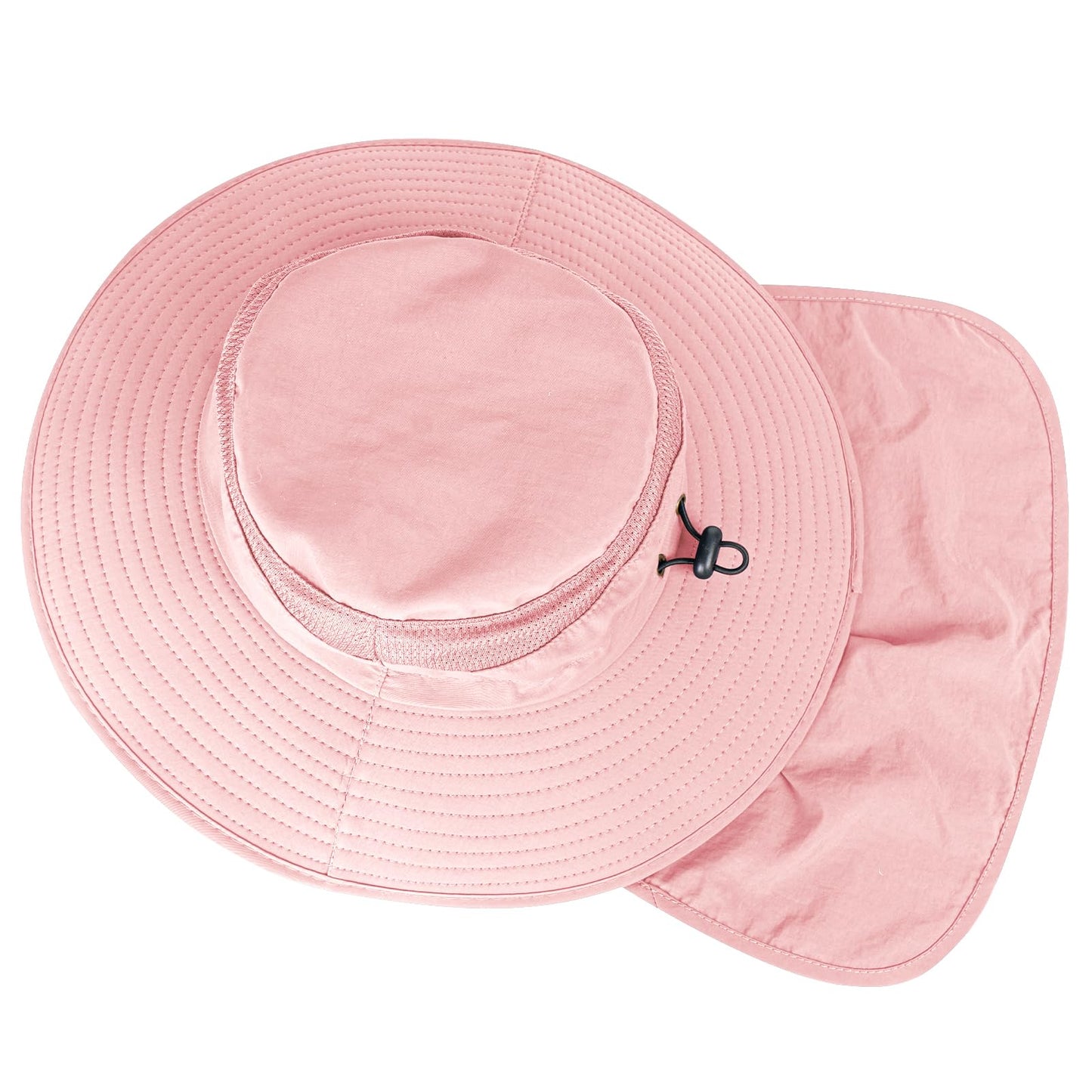 2Pack Sun Hats for Men Women Fishing Hat UPF 50+ Breathable Wide Brim Bucket Hats Summer UV Protection Safari Hat with Neck Flap Black/Pink