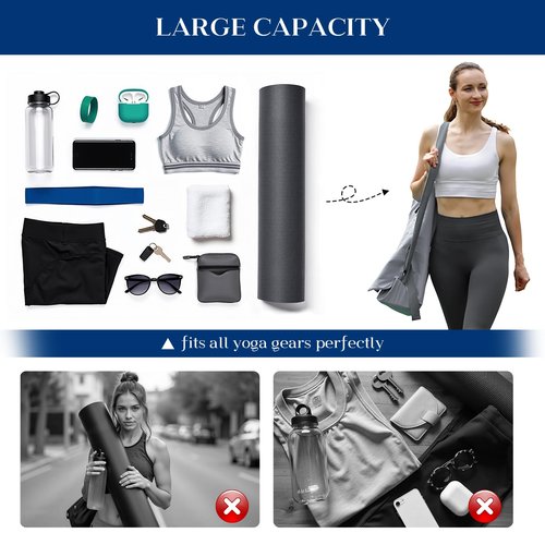 Tumaz Yoga Mat Bag | Padded Adjustable Shoulder Strap | Fits Up to 26" Mats | Multi-Pocket Storage for Essentials | Heavy-Duty G-Hook Closure | Lightweight & Durable for Yoga, Pilates & Fitness