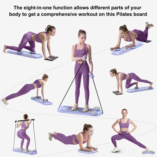 Pilates Board - 2025 Updated Pilates Reformer Machine Set, Multi-Purpose Foldable Pilates Reformer Board for Home, 6 in 1 Pilates Sliding Board (Purple)