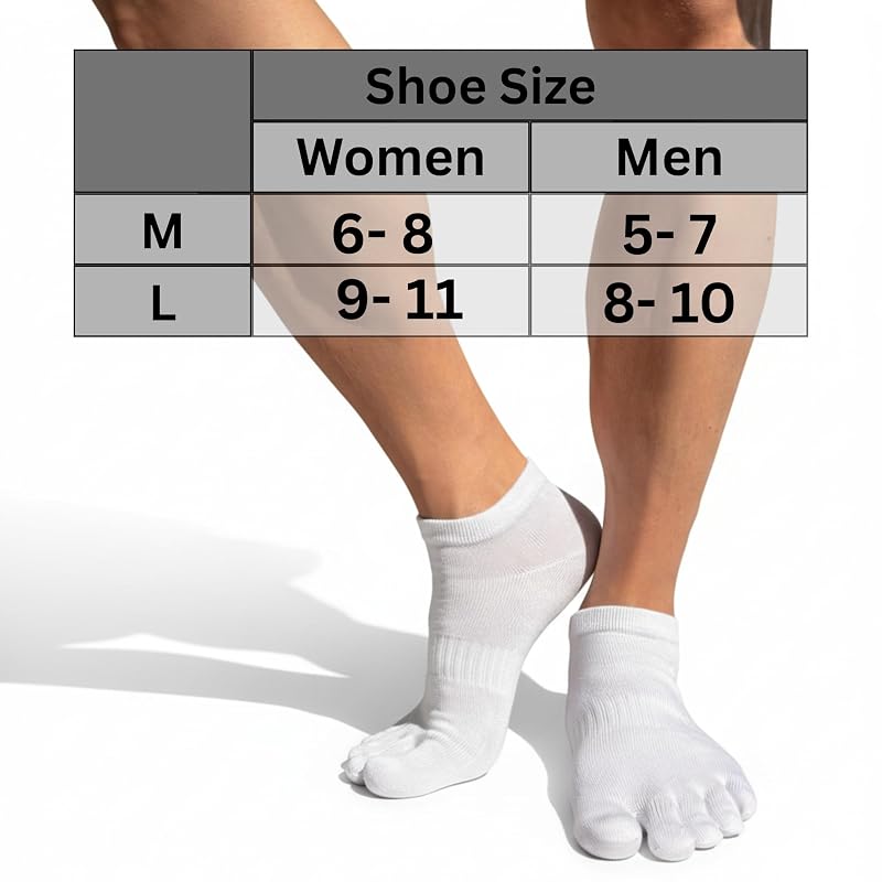 Socksense Bamboo Toe Socks - Non-Slip Ankle Low Cut, 3 Pairs, White, Medium