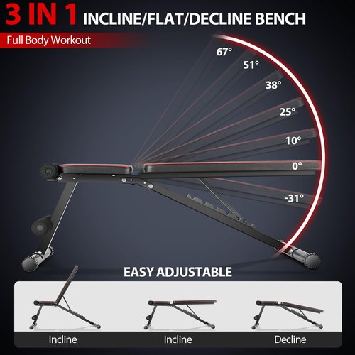 OPPSDECOR Weight Bench for Home Gym, 660LBS Fast Foldable Workout Bench Press for Home Gym Full Body Strength Training, 8 Adjustable Backrests Incline/Flat/Decline Sit up Bench