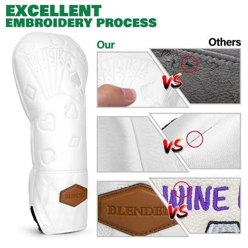 Golf Club Covers Poker Golf Head Covers Driver Covers Fariway Wood Headcover Hybrid Covers Leather Golf Headcover for All Brand,White (for Hybrid)
