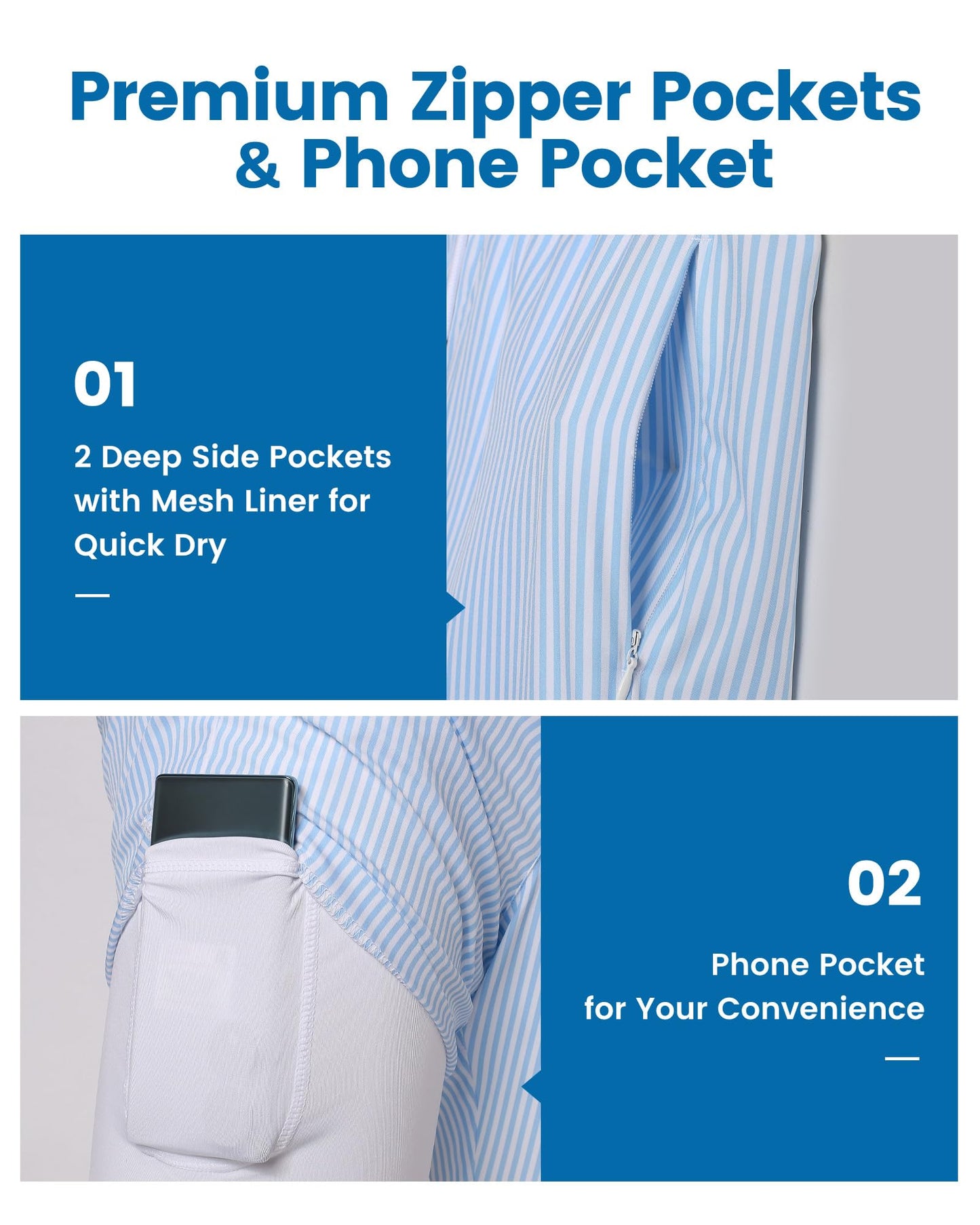 maamgic 2 in 1 Mens Swim Trunks 7 Inch Swim Shorts Swim Suits Board Shorts Blue Stripe-White Small