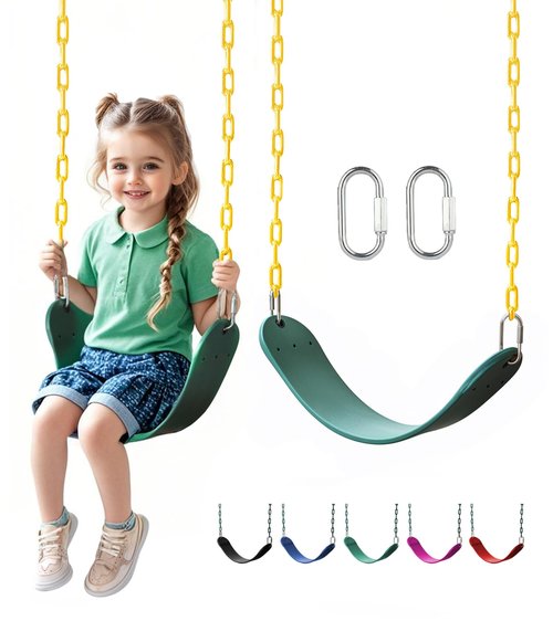 Heavy Duty Swing Seat, 66" Rust-Resistant Chains with 30" PPC-Coated Section, Swing Set Accessories Replacement with Quick Links, Kids Swings Supports 330 lbs for Outdoor Playground, Green
