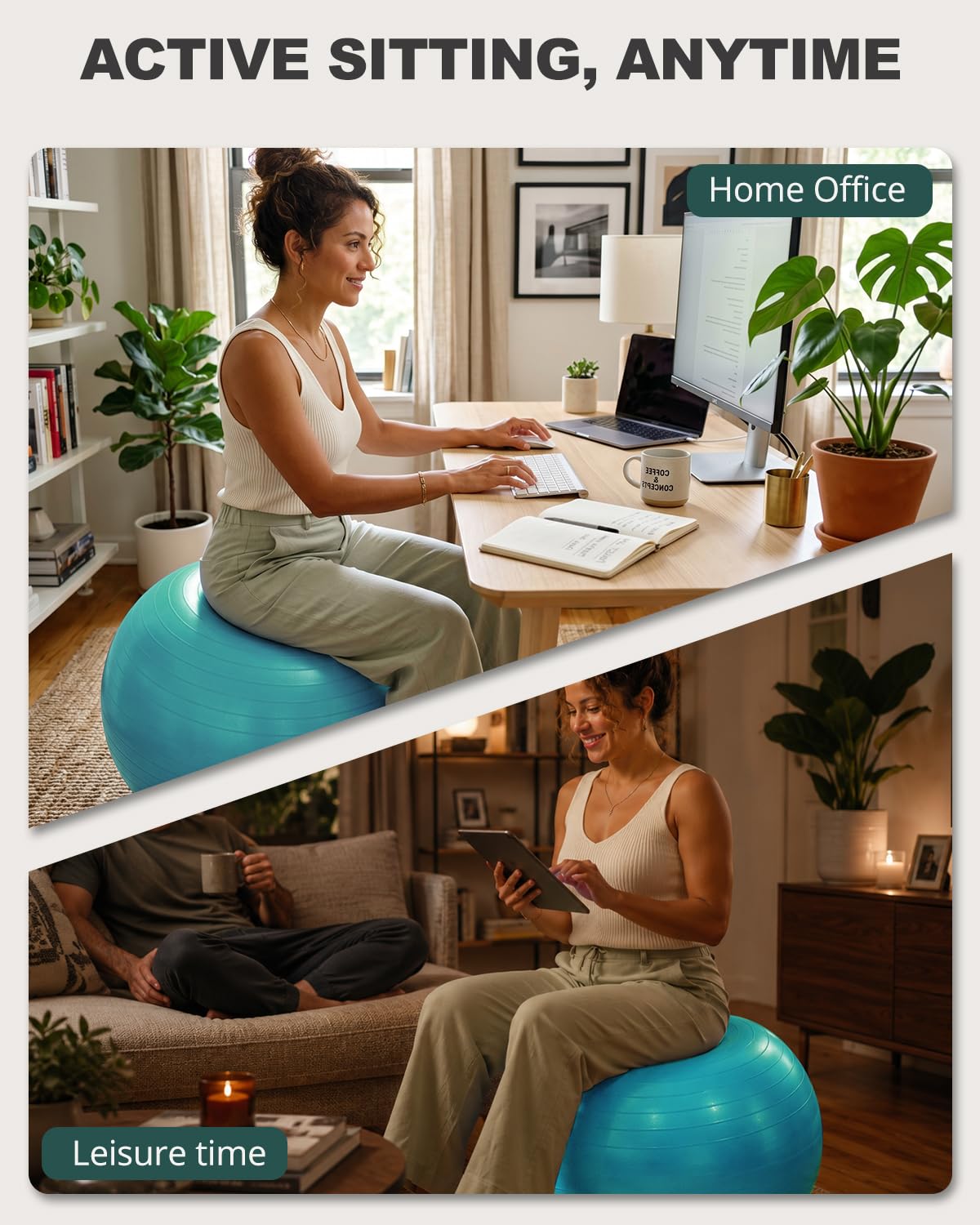 Trideer Extra Thick Yoga Ball Exercise Ball, 5 Sizes Ball Chair, Heavy Duty Swiss Ball for Balance, Stability, Pregnancy and Physical Therapy, Quick Pump