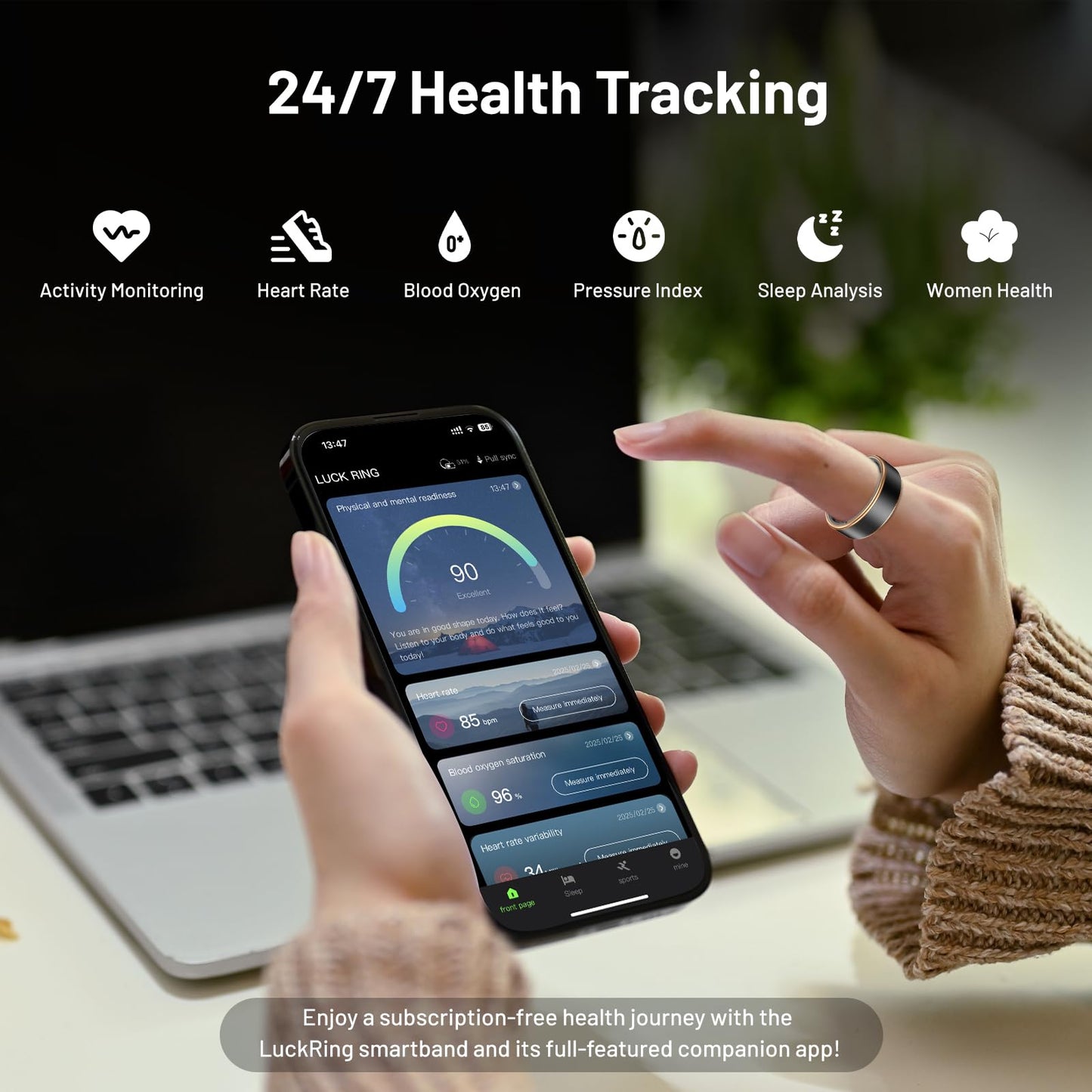 Jojovenusmall Smart Ring for Women & Men - IP68 Waterproof Fitness Tracker with Long Lasting Batteries, 28-Language App, Sleep/Step/Heart Rate Monitor, Compatible with iOS & Android (Silver, 8)