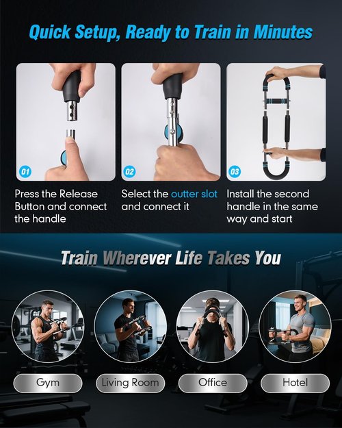 Twister Arm Trainer – 40–100lb Adjustable Resistance Chest Workout Equipment – Portable Chest Clip Trainer and Arm Exerciser for Visible Gains and Sculpted Muscle (Black and Blue)