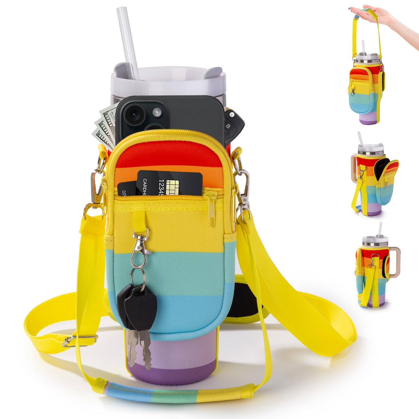 linmaya Water Bottle Carrier Bag for Stanley Cup 40/30oz with Phone Holder Pockets,Neoprene Water Bottle Cross-body Bag with Adjustable Shoulder & Hand Strap Stanley Cup Accessories