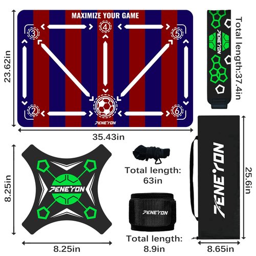 Soccer Training Mat with Adjustable Soccer Trainer - Non-Slip Soccer Training Equipment for Kids Youth to Boost Speed, Strength & Coordination | Soccer Trainer for Indoor/Outdoor Drills