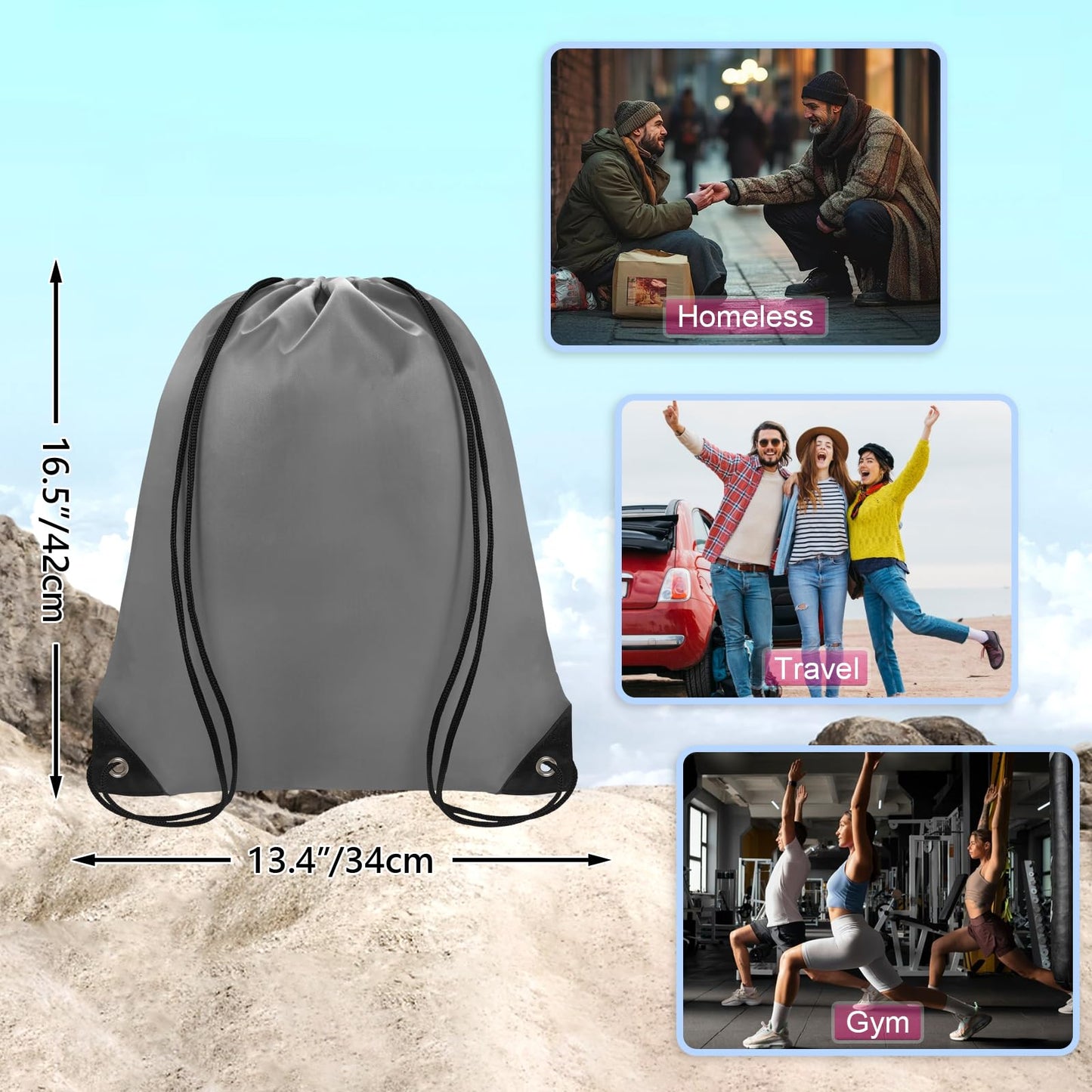 Grneric Drawstring Backpack Bulk 70Pcs String Backpack Drawstring Bags Cinch Bag Sackpack for Men Women Gym(Grey)