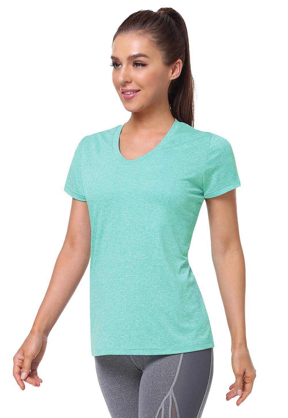 Cosy Pyro Women's Short Sleeve V-Neck Athletic T-Shirt Exercise Yoga Tees Dry Fit Gym Shirts Moisture Wicking Workout Tops Pack of 5 Black1/Navy/Azure/Purple/Rose M