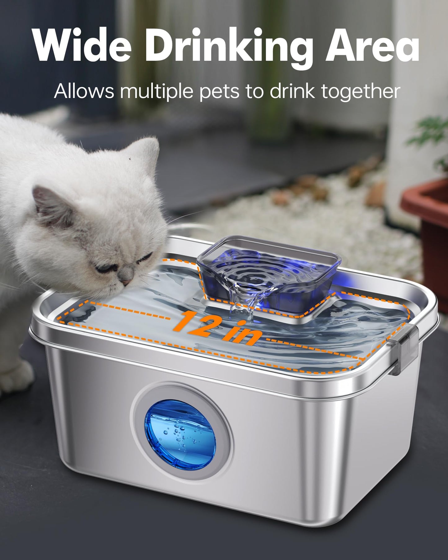 Dog Water Fountain 2 Gal, Stainless Steel Dog Water Fountain for Large Dogs Multi-Cats, Pet Water Fountain with Big Window, Super-Quiet Pump, Indoor Automatic Dog Water Bowl Dispenser Fountain Filters