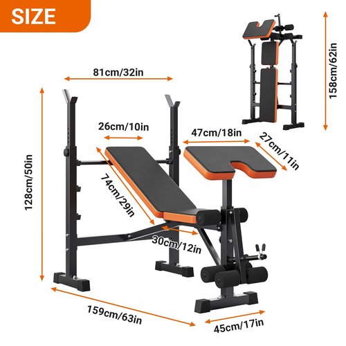 YOLEO 6 in 1 Weight Bench Set for Home Gym, Adjustable & Foldable Weight Bench, Workout Bench with Squat Rack for Bench Press Sit up Incline Flat Decline