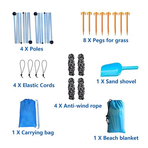 Beach Canopy, Beach Tent Sun Shelter with Beach Blanket, Beach Shade 11x11 FT with UPF 50+ UV Protection, Beach Sun Shade for Beach, Camping, Backyard and Picnics