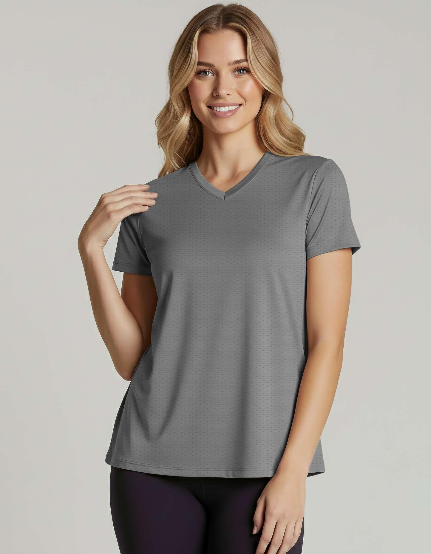 Real Essentials 5 Pack: Women's Short Sleeve Breeze Tech V-Neck T Shirt –Workout Top Wicking Dry Fit Athletic Tee- Set 2,XL
