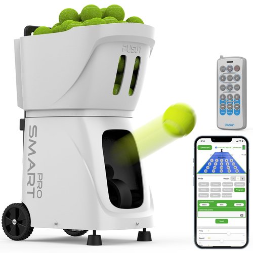 PUSUN - Smart Tennis Ball Machine PT-Smart PRO - 100+ Ball Capacity, Full APP Control, Internal Spin Serve, Ideal for Training & Matches (White)