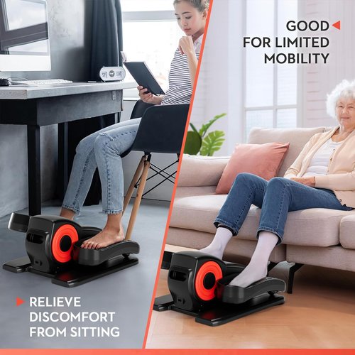Under Desk Elliptical Machine Electric Leg Exerciser for Seniors Quiet Portable Electric Seated Pedal Exerciser for Home Adjustable Speed Remote Control & Display Monitor BlackSilver