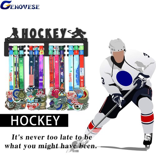 GENOVESE Medal Holder Display Hanger Rack for Hockey,Super Sturdy Black Steel Metal,Wall Mounted Over 50 Medals