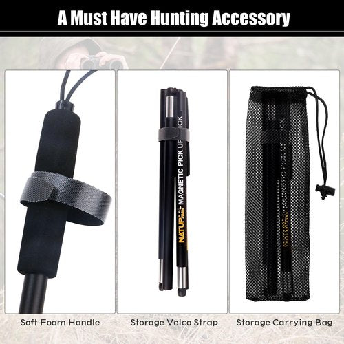 Natupal Shotgun Shell Hull Retriever Pick Stick, Magnetic Shell Retriever Pickup Pole, Shotgun Accessories, with Mesh Carrying Bag, Four-Section Fold Pickup Grabber Tool