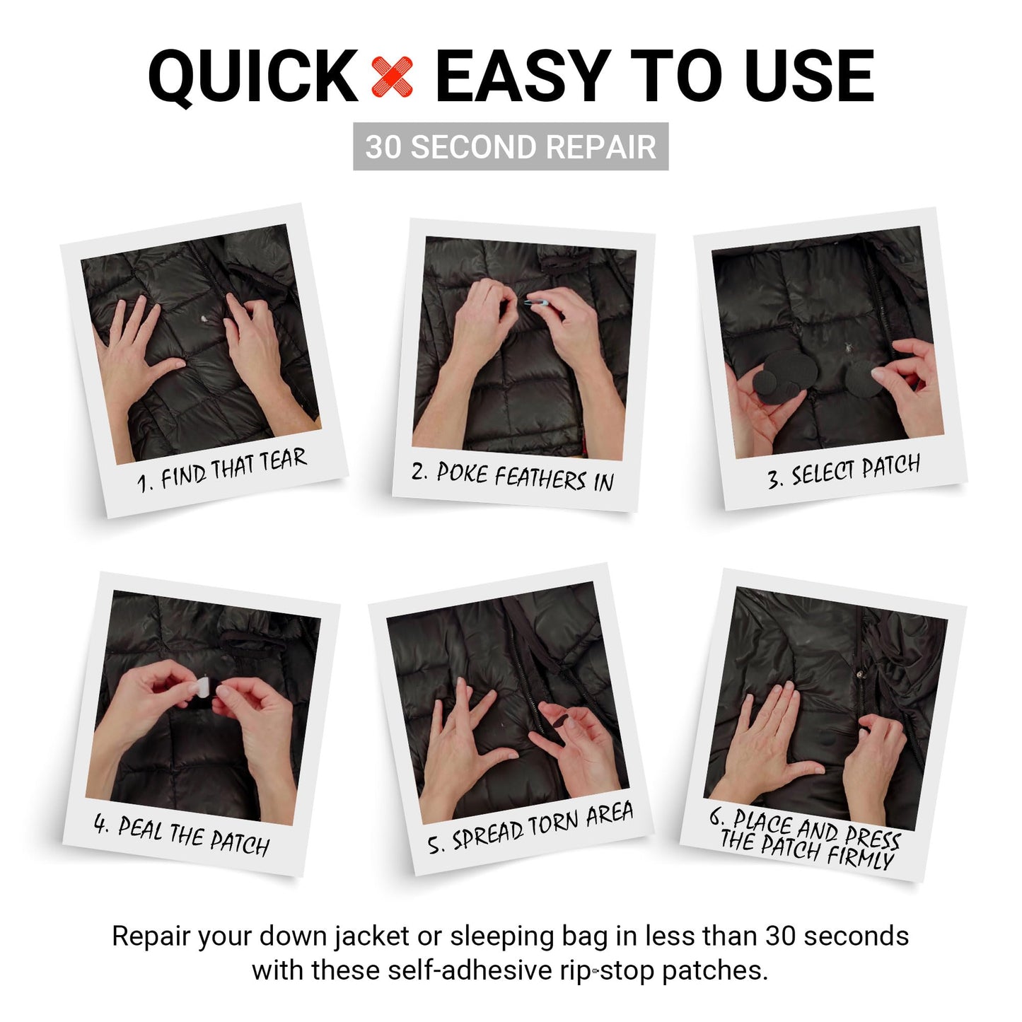 Down Jacket Repair Patches - Self-Adhesive Down Jacket Repair Patches | Waterproof, Tear-Resistant, Pre-Cut Patches | 7-Piece Set for Outdoor Gear, Sleeping Bags & Tents - Dark Gray