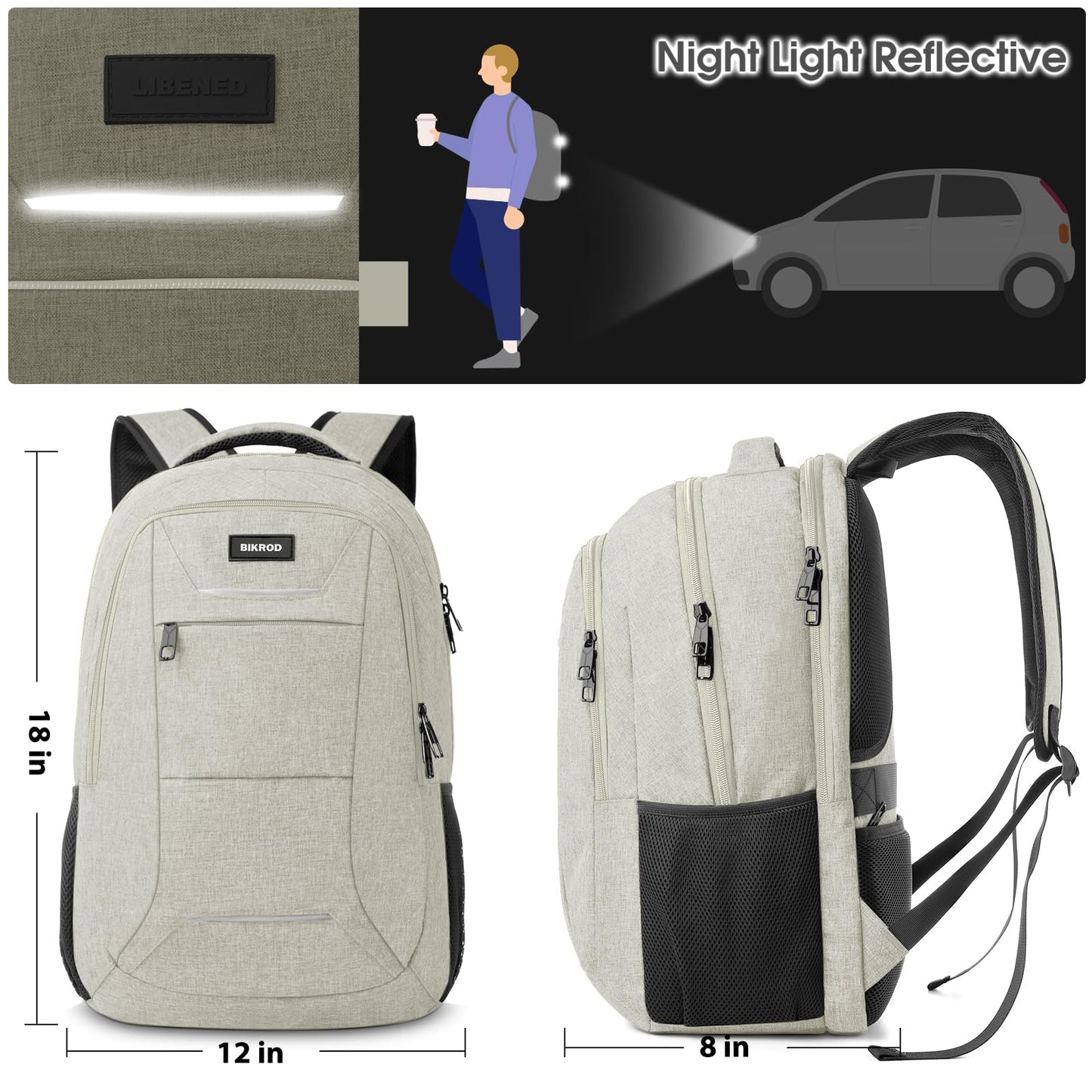 BIKROD Backpack for Men Women, School Backpacks for Teen Boys, Business Anti Theft Sturdy Travel Laptop Backpack, Water Resistant 15.6 Inch Computer Bag Gift, Beige