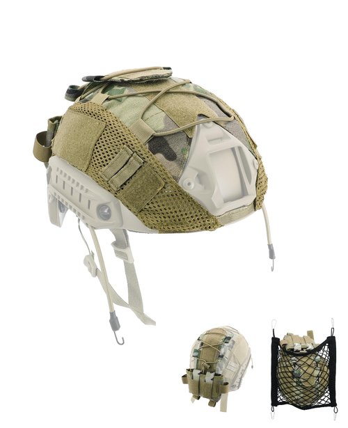 ANZOME Helmet Cover with Battery Rear Pouch and Net Holder, Tactical Cloth Cover for Ops-Core Fast PJ Helmet in Size M/L, OneTigris PJ Airsoft Helmet in Size M/L