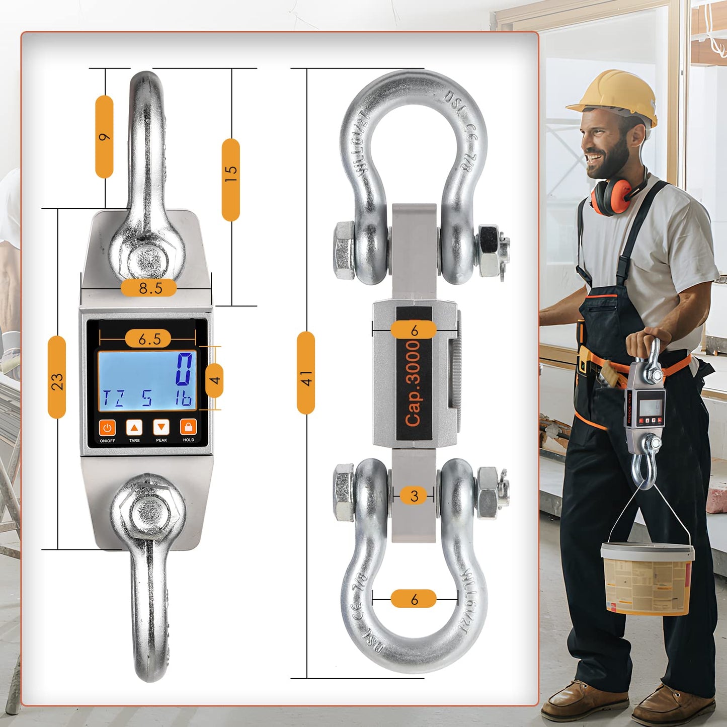 Bonvoisin Digital Crane Scale 6600lb Hanging Scale Heavy Duty Industrial Hanging Weight Scale (6600lb/3000kg)