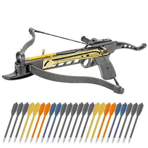 KingsArchery Crossbow Self-Cocking 80 LBS Adjustable Sights, 3 Aluminium Arrow Bolts Bonus 24-Pack Colored PVC Arrow Bolts