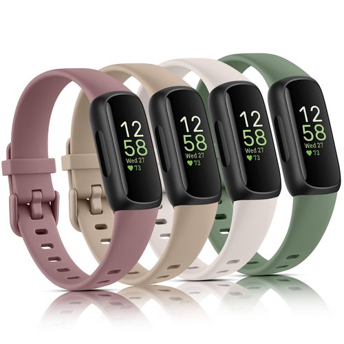 Vancle 4 Pack Bands Compatible with Fitbit Inspire 3 Bands for Women Men, Sport Silicone Adjustable Replacement Straps for Fitbit Inspire 3 Fitness Tracke (Milk Tea/Smoke Purple/Starlight/Pine Green)