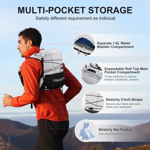 IX INOXTO Running Hydration Vest Backpack, Lightweight Water Backpack with 1.6L Water Bladder Daypack for Women Men,Adjustable Running Vest Pack for Trail Running Hiking Cycling Race Marathon (Gray)