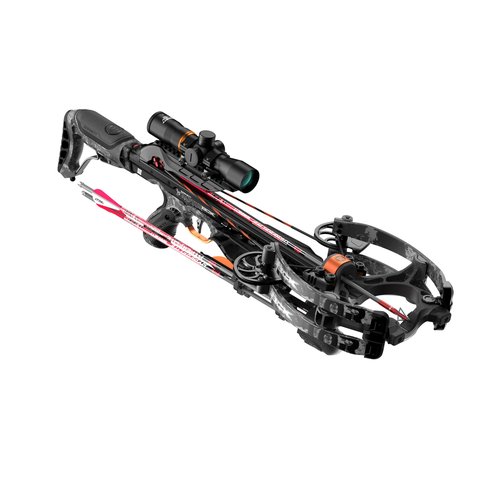 Barnett Raptor BCX Crossbow - Tactical Crossbow with Veil Tac Black Camo, Ultra Compact and Fast 425fps, Step Through Riser, Fold Down Palm Rest, Adjustable Butt Stock, Illuminated 2-7x36 Scope