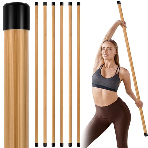 Hiboom 6 Pcs 5ft Yoga Stick Natural Bamboo Exercise Stick with Non-Slip Rubber Ends Stretching Tool Posture Corrector Stretch Tool for Flexibility, Workout, Balance Fitness(57 Inch)
