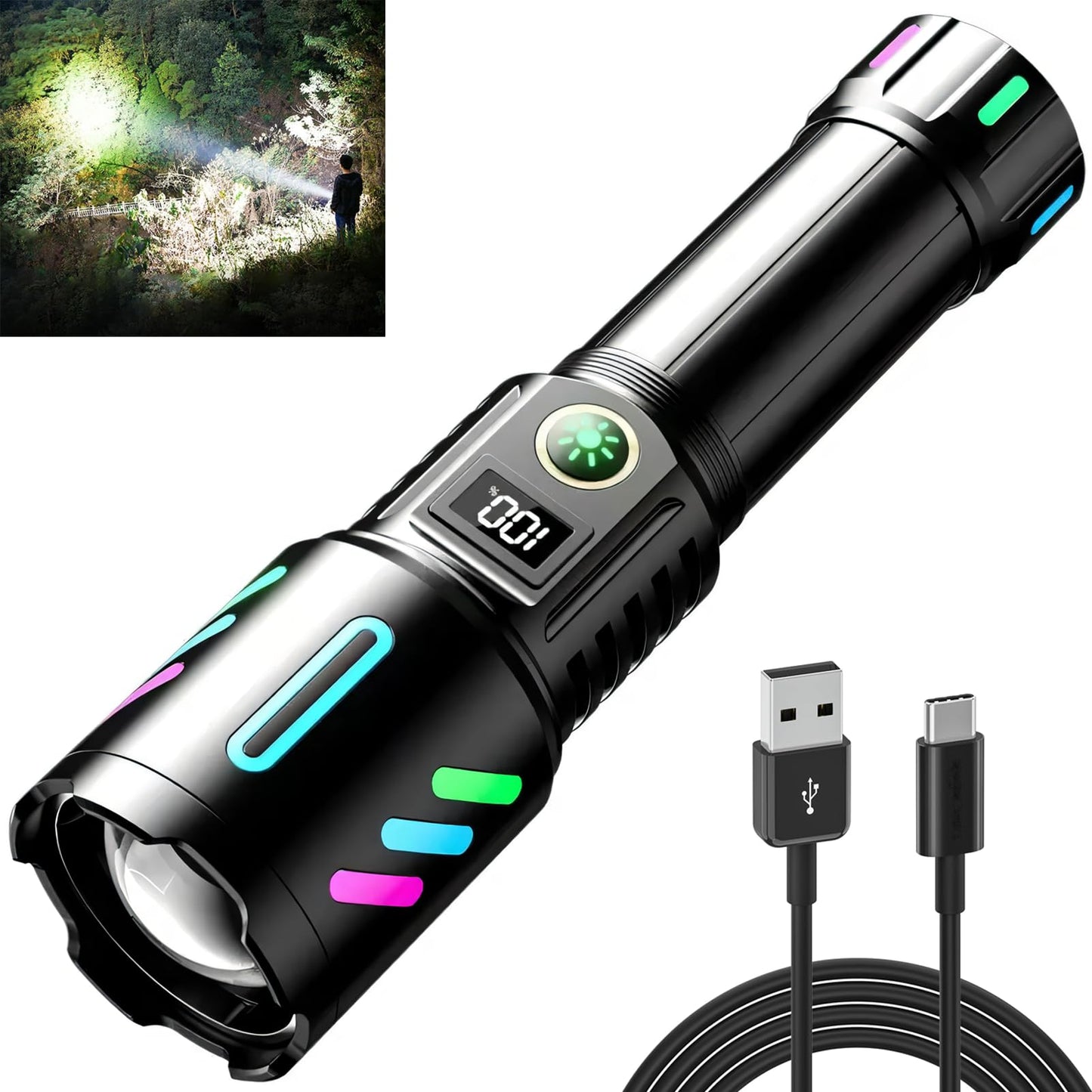 kwznob Rechargeable Flashlights 990,000 Lumens, Super Bright Flashlights with 5 Modes Adjustable, Waterproof Flashlight Powerful Flash Light for Home Camping Hiking Emergencies Gift