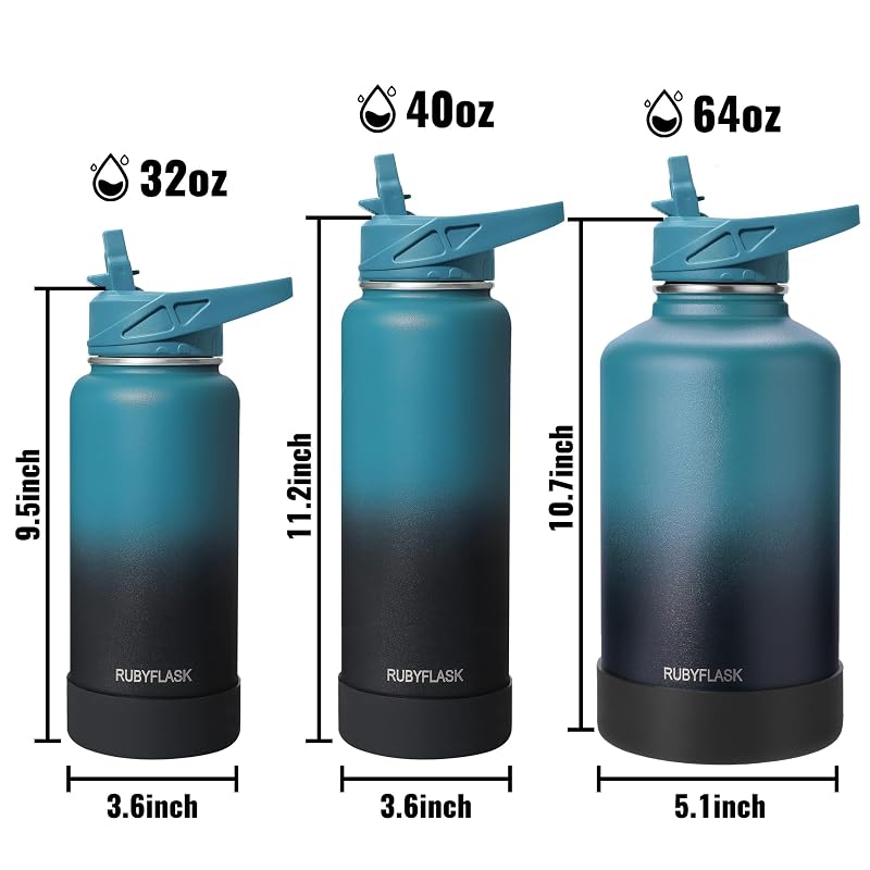 Rubyflask 40 oz Insulated Stainless Steel Water Bottle with Straw - Indigo Black