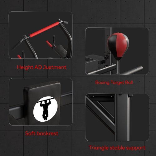 soges Pull Up Bar Dip Station, Power Tower with Boxing Speed Ball & Spinning Target, Adjustable Height Dip Stand Strength Training Fitness Workout Station, Assistive Trainer Pull Up Stand
